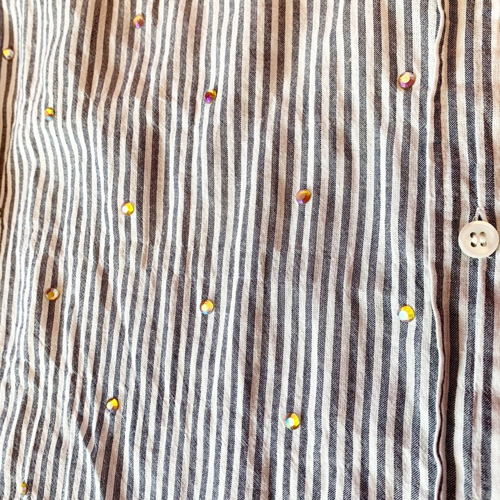 J Crew Perfect Button Down Shirt Stripes with Rhinestones Size Small - Picture 14 of 15
